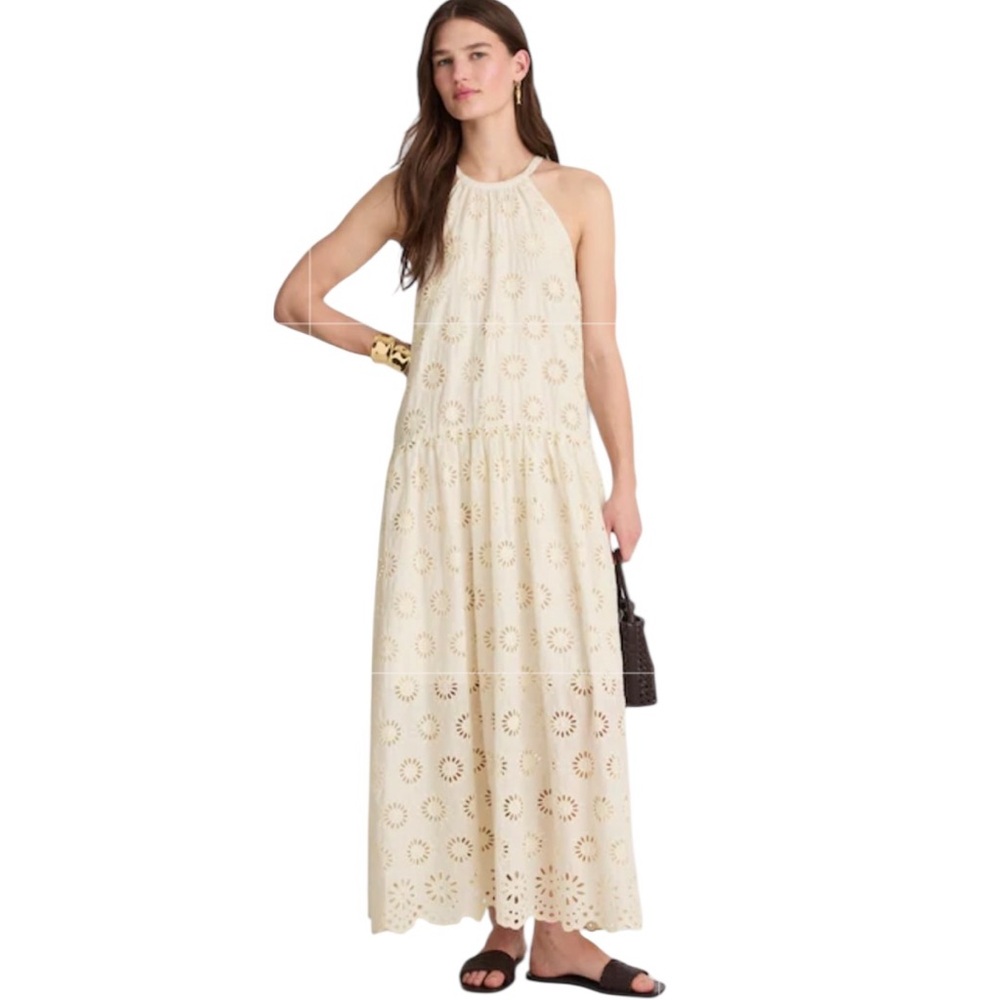 NEW MADEWELL Embroidered Drop-Waist Maxi Dress in Cream Floral Eyelet Size Small
